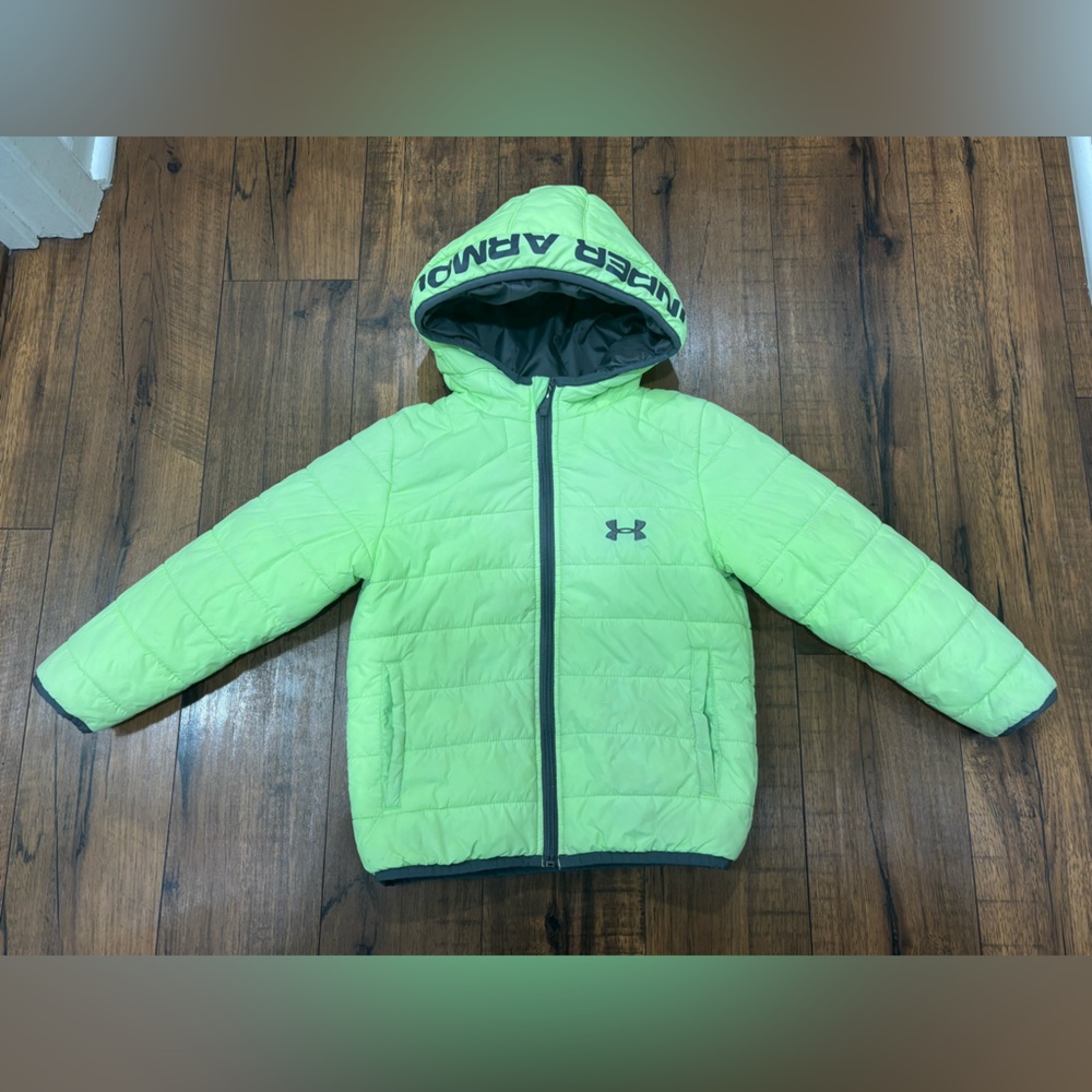 Under Armour Boys Neon Yellow and Gray Puffer Coat, Size 4 - Picture 2 of 13